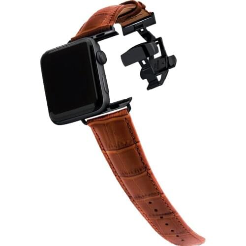 Butterfly buckle bracelet strap for apple watch band 44mm 42mm 40mm 38mm iwatch pulseira 5/4/3/2/1 Genuine Leather watchband