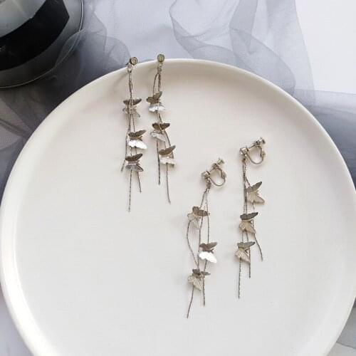 S925 needle Elegant Earrings French Style Thin Chain Small Metal Butterfly Dangle Drop Earrings For Women Gilr Jewelry Gifts