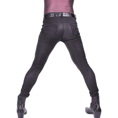 Sexy Tight Leggings Men Seamless Outside Plus Size 3D Print Punk Elastic Trousers PU Shiny Pencil Pants Glossy Stage Jeans