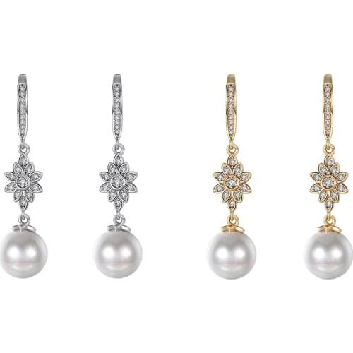 ZEMIOR Sun Flower Drop Earrings Women Clean Cubic Zirconia Imitation Pearl Earring Engagement Personality Female Fashion Jewelry