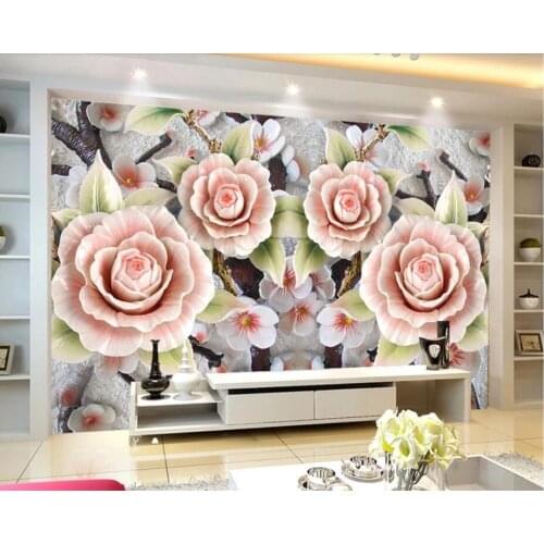 Modern Embossed Flower Wallpaper Wall Paper 3d Papel De Parede Infantil Papier Peint Mural 3d Bedroom Floral Wall Mural Decals