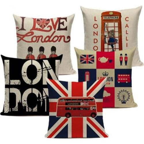 Thickened Valentine Day Style Textiles London, England Sofa Covers 45Cmx45Cm Square Sofa With Bed Printed Pillow Case