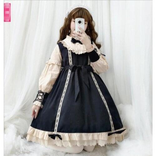 Vintage Court OP Gothic Dress Kawaii Lace Long Sleeve Princess Lolita Dress Cos Loli Lolita Princess Dress