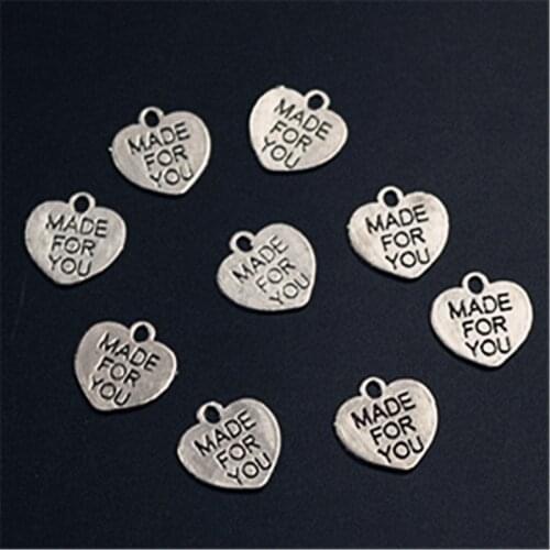 WKOUD 20pcs Silver Plated made for you charm peach heart pendants fashion bracelet earrings DIY metal jewelry findings A1213