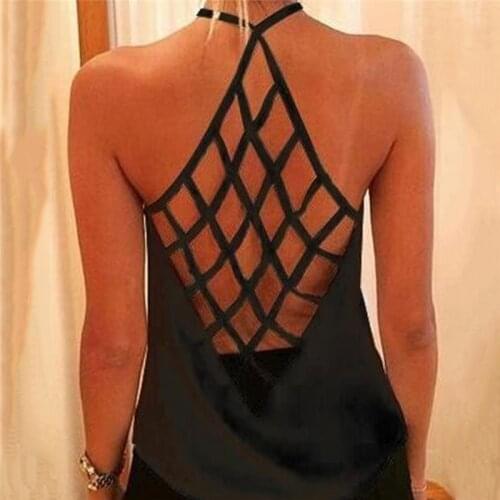 2021 Womens Camisole & Tanks Solid Sleeveless Tops Backless Hollow Out Open Back Cool Loose Top Sexy Vest Camis