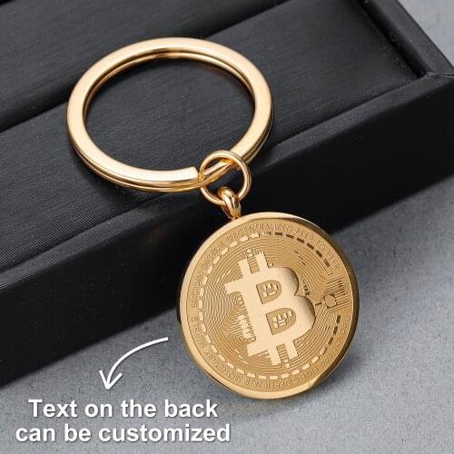 1pc Bitcoin commemorative keychain Car Pendant Toys Metal Travel Coin Bitcoin Key Ring Gift For Women Men Engraving on the Back