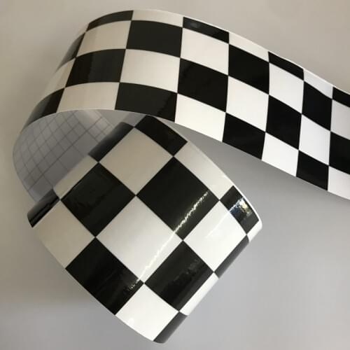 10cm Width Glossy Checkered Racing Flag Sticker Decal Black White Camouflage Vinyl Car Wrap Foils With Air Bubbles Free