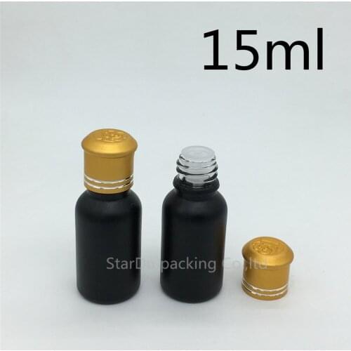 240pcs 15ML Black Frosted Glass Bottle 15ml Vials Essential Oil Bottle with gold cover Perfume bottles