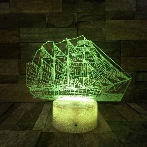 Drop Ship Sailing Sea Boat Ship 3D Night Light RGB Table Lamp Holiday Party Decor Gifts Bluetooth Speaker 3D Illusion Lamp