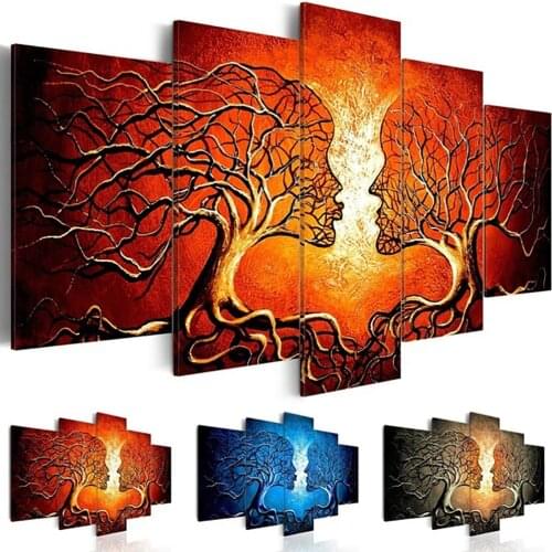 Canvas Wall Artwork HD Print 5 Pieces Painting Abstract Kiss Tree Poster Home Decorative Modern For Living Room Modular Picture