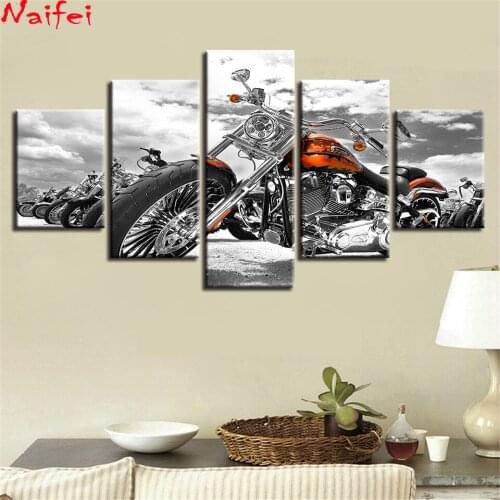 Diamond Embroidery Cross stitch 5 Pieces Motorcycle Black And White Painting 5D Diy Diamond Painting Home Decor Holiday gift