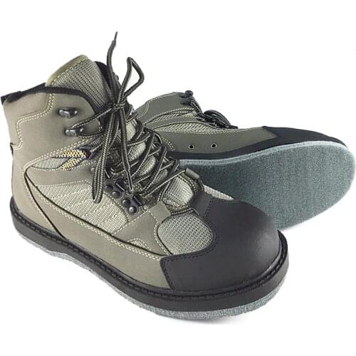 Fly Fishing Upstream Shoes Waders Hunting Outdoor Felt Anti-Slippery Sole Rock Army Green Leather Lace Up Shoes SM1
