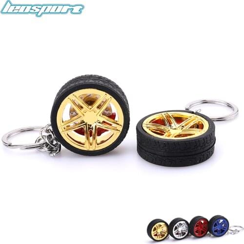 JDM style Car Tuning Wheel Rim Keychain Key Chain Auto Turbo JDM NOS Keyring with disc brake