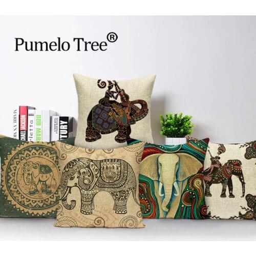 Indian Elephant Cushion Cover Ethnic Morocco Pillow Case African Sofa Cushions Covers Sofa Linen Animal Almofadas Decorativas