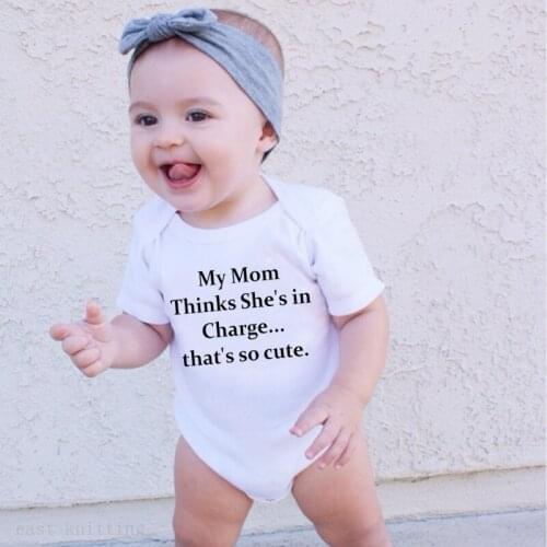 DERMSPE Casual Newborn Baby Boy Girl Short Sleeve Letter My Mom Thinks Shes In Charge Thats So Cute Cotton Romper Baby Clothes