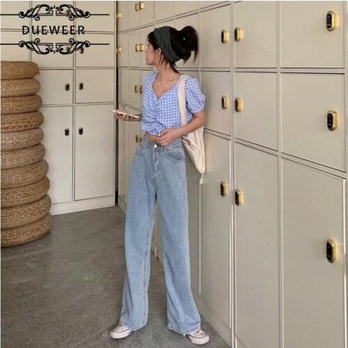 Pants Women Jeans Wide Leg Trousers Mopping Loose Leisure Trendy Vintage All-match Streetwear Chic Ulzzang BF High Waist