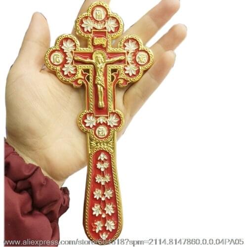 Hot sell red white enameled golden color zinc alloy Altar hand Blessing prayer cross orthodox crucifix