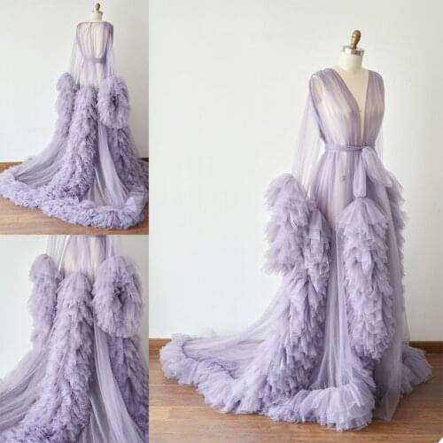 Bathrobe for Women Purple Feather Full Length Lingerie Nightgown Pajamas Sleepwear Womens Luxury Gowns Housecoat Nightwear