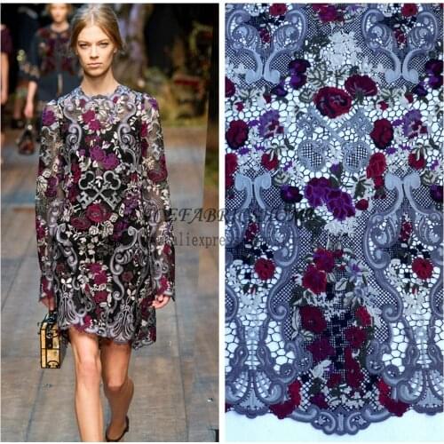 La belleza super heavy wine gray green mixed colors rayon embroidered dress lace fabric 39'' width 1 yard