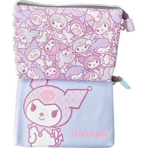 Cute Small Makeup Bag Storage Organizer Cartoon Demon Kawaii Cosmetic Bag Purple Leather Make Up Toiletry Bag Vanity Beauty Case