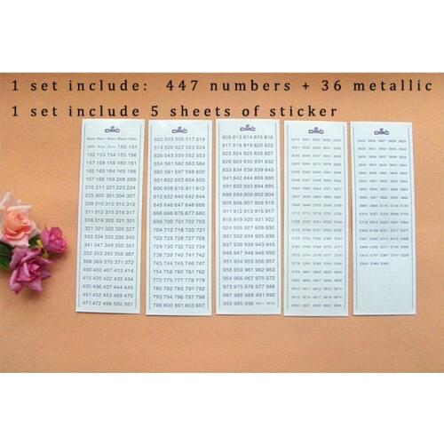 Oneroom cross stitch floss number stickers DMC number sticker, stickers with DMC 447 numbers + 36 metallic