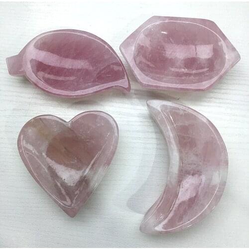 Natural crystal rose quartz bowl shape crystal hand-carved rough stone healing decoration