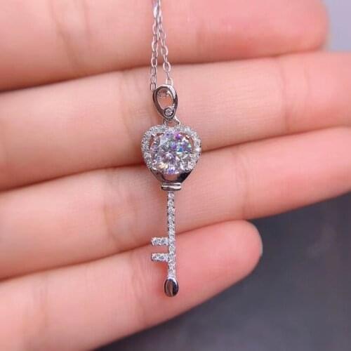 2020 new key style pouring shiny moisanite gemstone necklace women silver necklace jewelry 925 sterling silver birthday gift