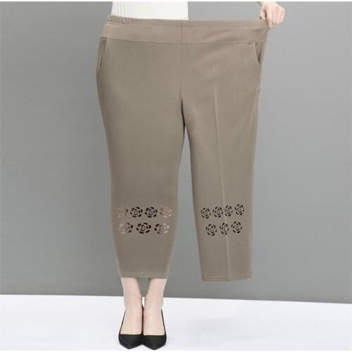 2021 New Summer Middle-aged Elderly Pants Elastic High Waist Casual Pants Solid Thin Cropped Pants Plus Size 8XL Mother Pants