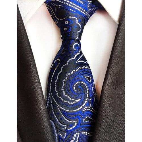 8CM New Design Mens Woven Tie Luxury Royal Blue Paisley Necktie for Wedding Party