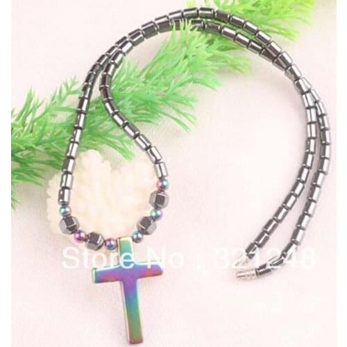 New multi-colored black hematite cross bead Pendant diy charms necklace making 18"L GE1166