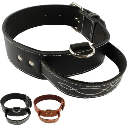 Quick Control Soft Inside Padded Pu Leather Dog Collar with Handle For Meduim Large Dogs Walking Training Black Brown Colors