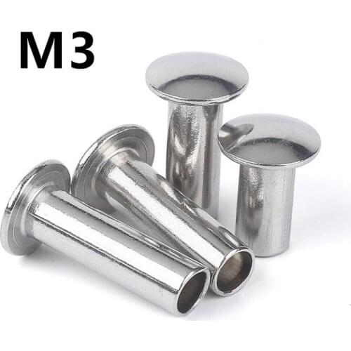 200PCS M3x3/4/5/6/8/10/12/14/16/20/25/30mm 304 Stainless Steel Oval Head Semi-Tubular Rivets Round Head Half Hollow Shank GB873
