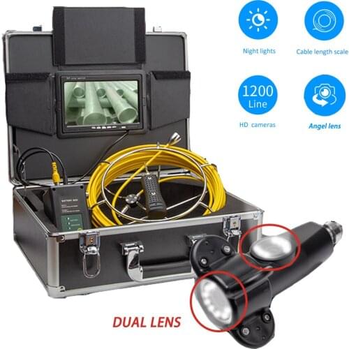 7Inch LCD 42mm Dual Lens Pipe Industrial Endoscope Pipeline Sewer Drain Inspection Camera System 20m Cable 4500mAh Battery