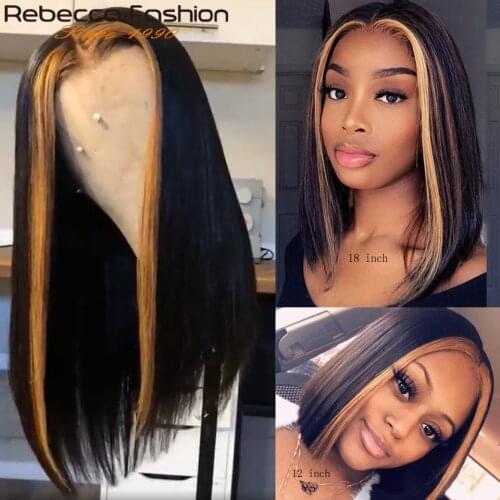 Rebecca 13*4 Straight Lace Front Human Hair Wigs Pre Plucked Ombre Honey Blond Highlights Brazilian Remy Hair Lace Front Wigs