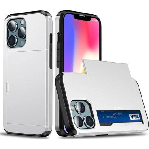 10pcs Deluxe PC+TPU Armor Case Shockproof Credit Card Holder Hard Cover For iPhone 13 Pro Max 12 Mini 11 XS XR X 8 7 6 Plus SE