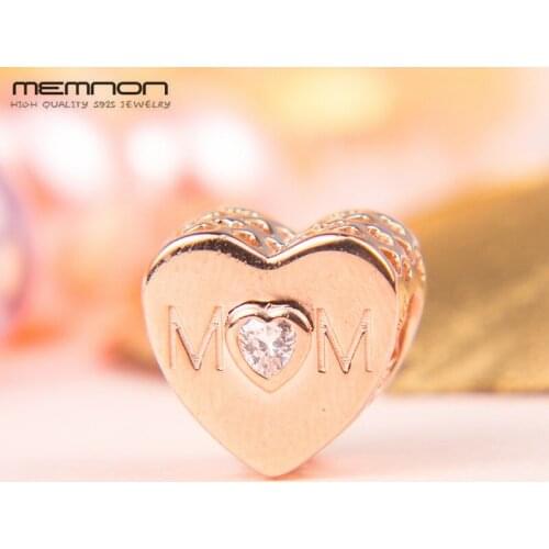 Memnon 925 Sterling Silver Mom Love in Hearts Charms with rose fit Women Charm Bracelet Necklace Jewelry DIY Mother Gift BE349R