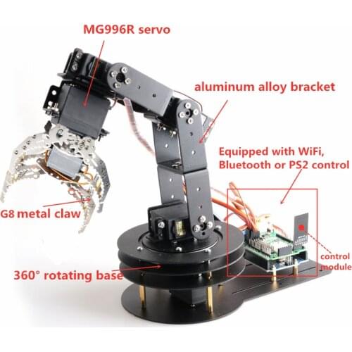 SZDOIT 6DOF Smart Robotic Manipulator Arm 5DOF PTZ Metal Robot Arm+G8 Robot Claw With Control Kit Rotating Base for Arduino Toy