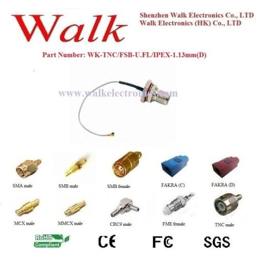 TNC female u.fl 1.13mm(D) cable, TNC IPEX cable, u.fl cable, TNC connector cable assembly