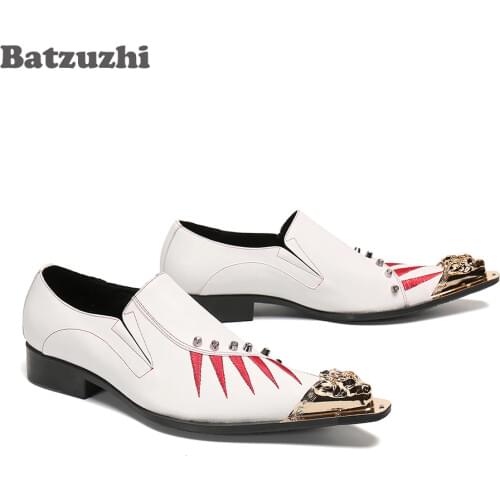 Batzuzhi British Style Mens Shoes Fashion Genuine Leather Dress Shoes Men Pointed Metal Tip Oxfords Business, Party Footwear