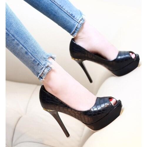 Sexy Pumps Wedding Women Fetish Shoes PU Slip On 12CM Thin High heel Peep Toe waterproof fashion Dress Party shoes for women