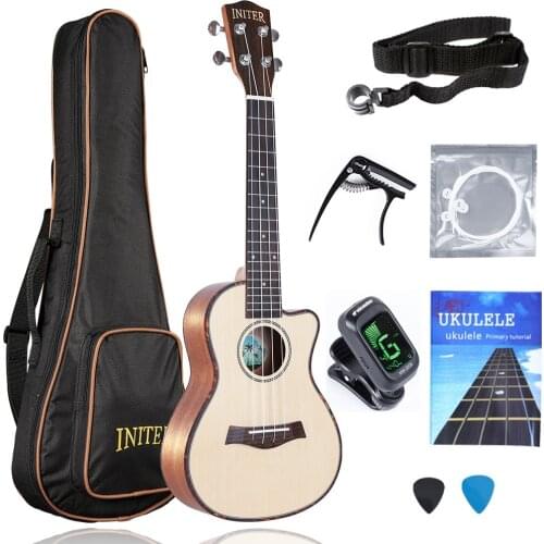 INITER 23 inch concert Solid Top ukulele traditional instrument small Hawaiian guitar beginner Easy learn& gift freebie