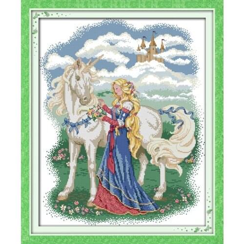White Horse and Princess Portrait Needlework,Cross stitch,For Embroidery kits,Patterns Counted Cross-Stitching,DIY Handmade