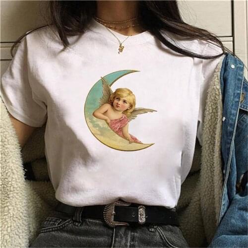 T-Shirts For Women Vogue cherub Print Cartoon 90s Casual Top Lady Womens Harajuku Graphic T Shirt Ladies Female Tee T-Shirt