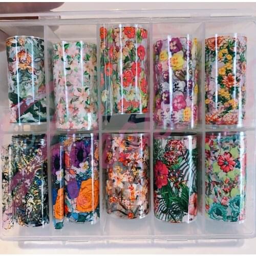 1 Box 10pcs Flower Nail Foil,Colorful 100x4 Nail Foil Transfer,Designer Logo Foil,Designer Nail Foil,Nail Decals,Nails Foil ,HG4