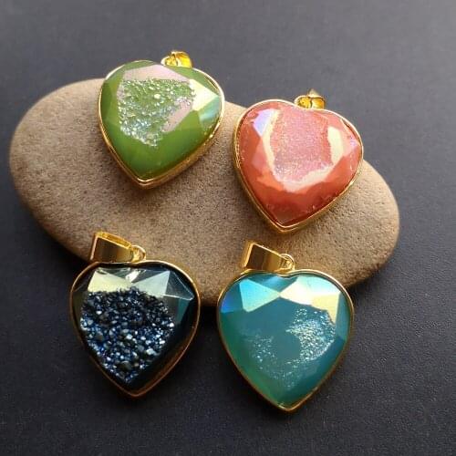10pcs/lot 20mm Natural Heart Cut Druzy Stone pendant for Jewelry Heart Cut Druzy Charms for DIY Jewelry
