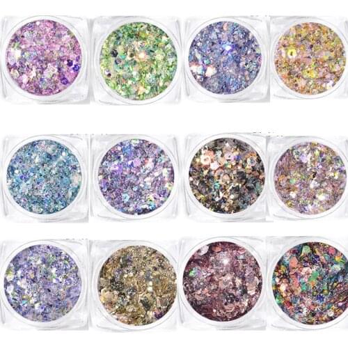 12boxes=1 set Nail Sequin Mix Chunky Holographic Sequins Mixed Different Size And Color Glitter Sequins 12 Color Mix DIY Sequins