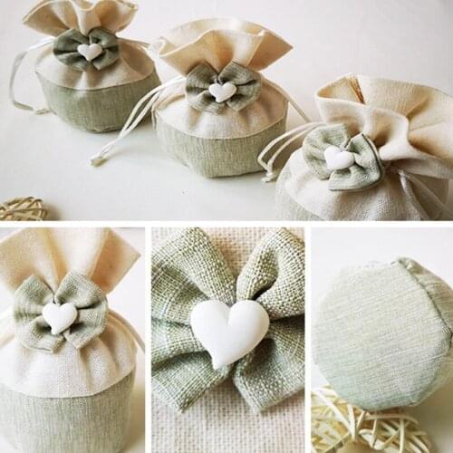 20pcs Cute Heart Cloth Gift Bag High Quality Thickened Drawstring Candy Dragee Bonbonniere Packaging Gift Bags Wrapping Supplies