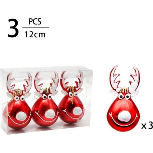 3Pcs/Set Christmas Tree Decor Ball Creative Elk Shaped Design Pendant Hanging Xmas Tree Living Room Ornament For Christmas Party