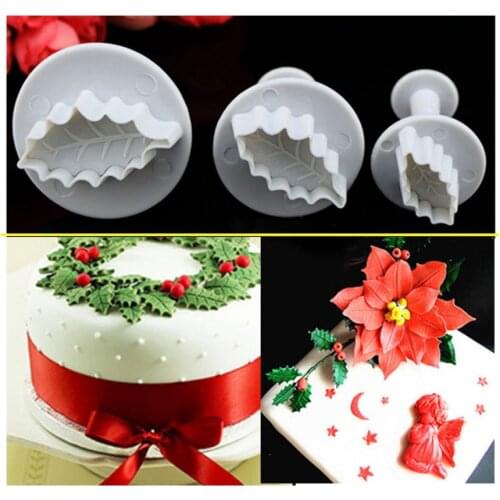 3Pcs/Set Christmas Rose Leaf Cake Icing Fondant Plunger Cutter Pastry Diy Mold Christmas Cake Decorating Tools