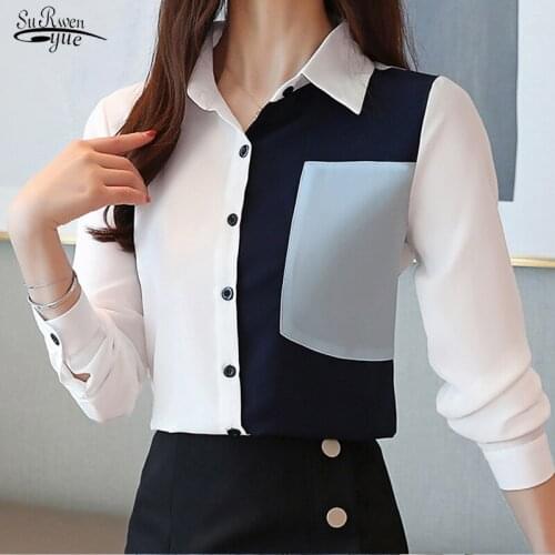Striped Blouse Women Clothes Tops Elegant Spring New Style Korean Stitching Chiffon Women Shirt Long Sleeve Chemisier Femme 7089